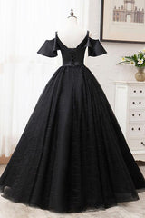 Black Prom Dress Tulle Lace Long Evening Dress