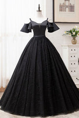 Black Prom Dress Tulle Lace Long Evening Dress