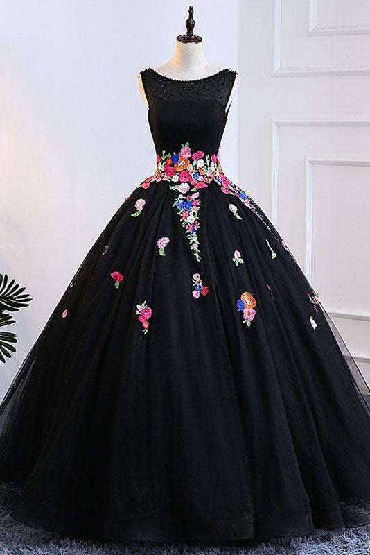 Black Prom Dress Tulle Lace Long Formal Evening Dress