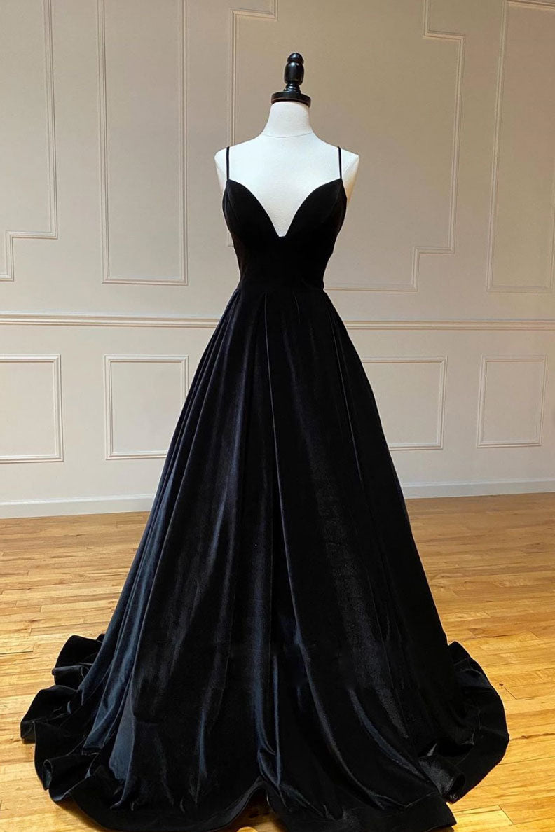 Black Prom Dress V Neck Long Evening Dress
