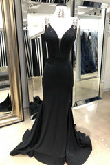 Black Prom Dress V Neck Mermaid Long Evening Dress