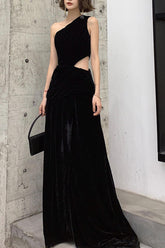Black Prom Dress Velvet Long Evening Dress