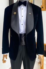 Black Shawl Lapel 2 Piece Velvet Men's Wedding Suit
