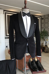 Black Shawl Lapel 2 Piece Velvet Suit for Wedding