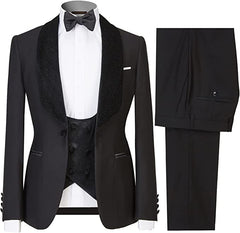 Black Shawl Lapel Three Piece Wedding Suit for Men