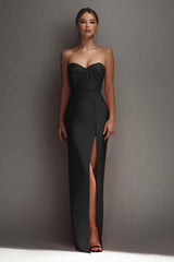 Dressystars Black Sheath Sweetheart Long Satin Prom Dress With Slit