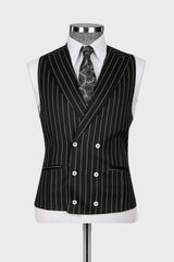 Black Striped Peaked Lapel 3 Piece Business Men's Suit