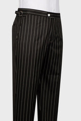 Black Striped Peaked Lapel 3 Piece Business Men's Suit