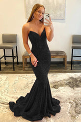 Black Sweetheart Prom Dress Mermaid Sequin Evening Dress