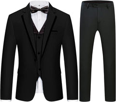 Black Three Piece Notched Lapel Business Suit for Men