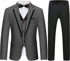 Black Three Piece Notched Lapel Business Suit for Men