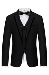 Black Three Piece Notched Lapel Business Suit for Men