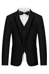 Black Three Piece Notched Lapel Business Suit for Men