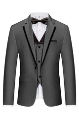 Black Three Piece Notched Lapel Business Suit for Men
