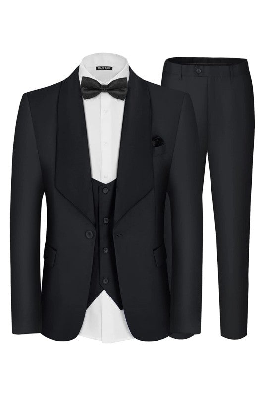 Black Three Piece Shawl Lapel Wedding Suit