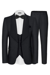 Black Three Piece Shawl Lapel Wedding Suit