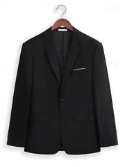 Black Two-Button Single-Breasted Notched Lapel Suit For Men's Wedding And Prom