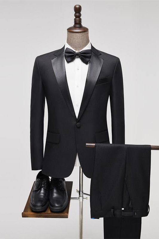 Black Two Piece Notched Lapel Prom Suit