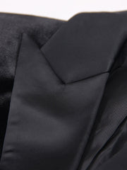 Black Velvet Coat For Women Featuring A Feather-Trimmed Peak Lapel