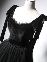 Black Velvet Cocktail Dress Tulle Lace Short Party Dress