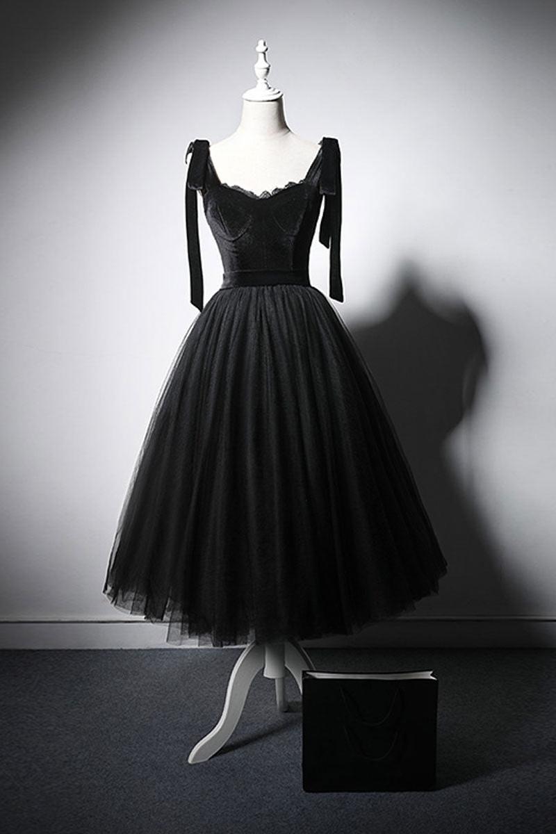 Black Velvet Cocktail Dress Tulle Lace Short Party Dress