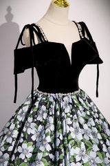 Black Velvet Formal Dress A Line Satin Long Evening Dress