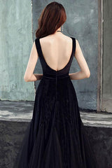 Black Velvet Formal Dress Tulle Long Evening Dress