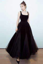 Black Velvet Formal Dress Tulle Long Evening Dress