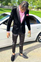 Black Velvet Shawl Lapel Men's Prom Blazer