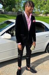 Black Velvet Shawl Lapel Men's Prom Blazer