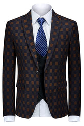 Black and Yellow Plaid Three Piece Business Suit for Men