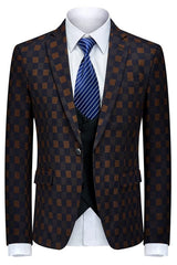 Black and Yellow Plaid Three Piece Business Suit for Men