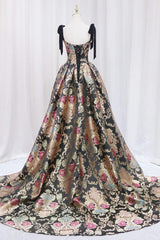 Black/Gold Prom Dress Satin A Line Long Formal Dress Evening Dress