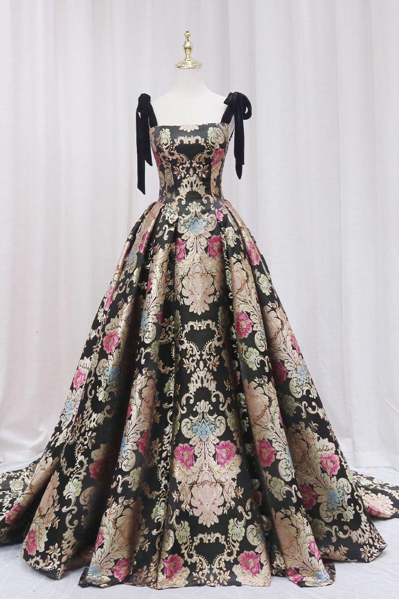 Black/Gold Prom Dress Satin A Line Long Formal Dress Evening Dress