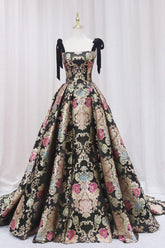 Black/Gold Prom Dress Satin A Line Long Formal Dress Evening Dress