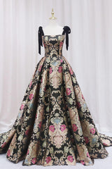 Black/Gold Prom Dress Satin A Line Long Formal Dress Evening Dress