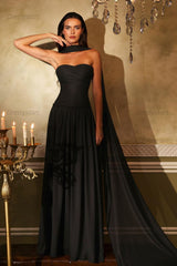 Orange A Line Prom Dress Sleeveless Strapless Formal Dress