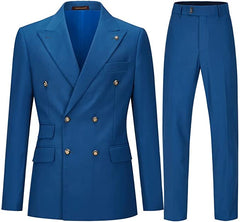 Blue Double Breasted Peaked Lapel Prom Suit
