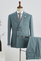 Blue Double Breasted Peaked Lapel Prom Suit for Men