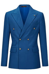 Blue Double Breasted Peaked Lapel Prom Suit