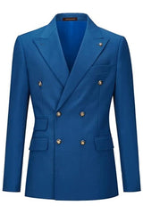 Blue Double Breasted Peaked Lapel Prom Suit