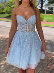 Blue Homecoming Dress A Line Lace Cute Short Party Cocktail Dress