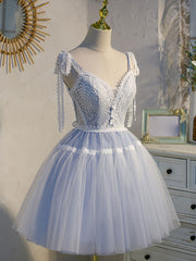 Blue Homecoming Dress A Line Lace V Neck Short Party Cocktail Dress
