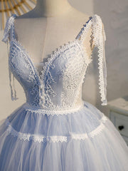 Blue Homecoming Dress A Line Lace V Neck Short Party Cocktail Dress