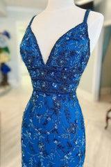 Blue Homecoming Dress Floral Lace Delicate Beading Lace Up Back Short Party Cocktail Dress