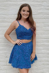 Blue Homecoming Dress Lace Short Party Cocktail Dress