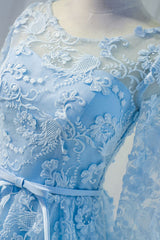 Blue Homecoming Dress Round Neck Lace Short Party Cocktail Dress