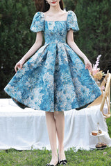 Blue Homecoming Dress Satin Short Party Cocktail Dress