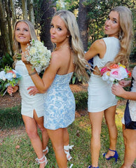 Blue Homecoming Dress Strapless ,Summer Outfit Short Party Cocktail Dress