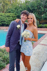 Blue Homecoming Dress Strapless ,Summer Outfit Short Party Cocktail Dress